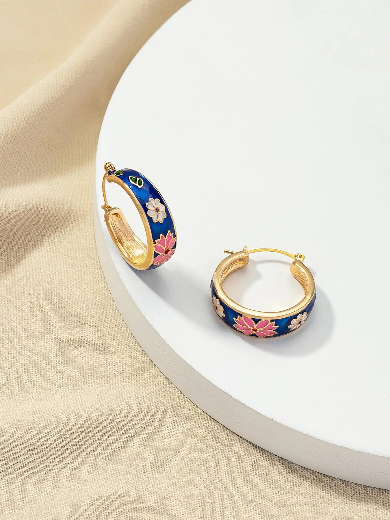 1 Pair/2 Pairs Vintage Drip Glaze Flower Design Hoop Earrings, Fashionable Earrings for Women, Elegant All-match Fashion Accessories for Daily