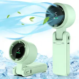 Strong Wind Rechargeable Foldable Handheld Turbo Fan,5 Speed Adjustable Digital Display Mini Fan,Waterproof Portable Summer Must-Have Gear,Ideal Gift for Hiking,Camping,Office & Travel