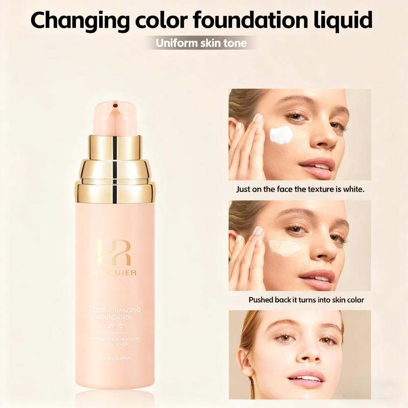 Color‑changing sunscreen foundation; matte, waterproof finish; lightweight, smooth texture; buildable coverage for contouring and concealing imperfections; warm‑toned color‑changing foundation that brightens the complexion; long‑lasting wear; can cover da