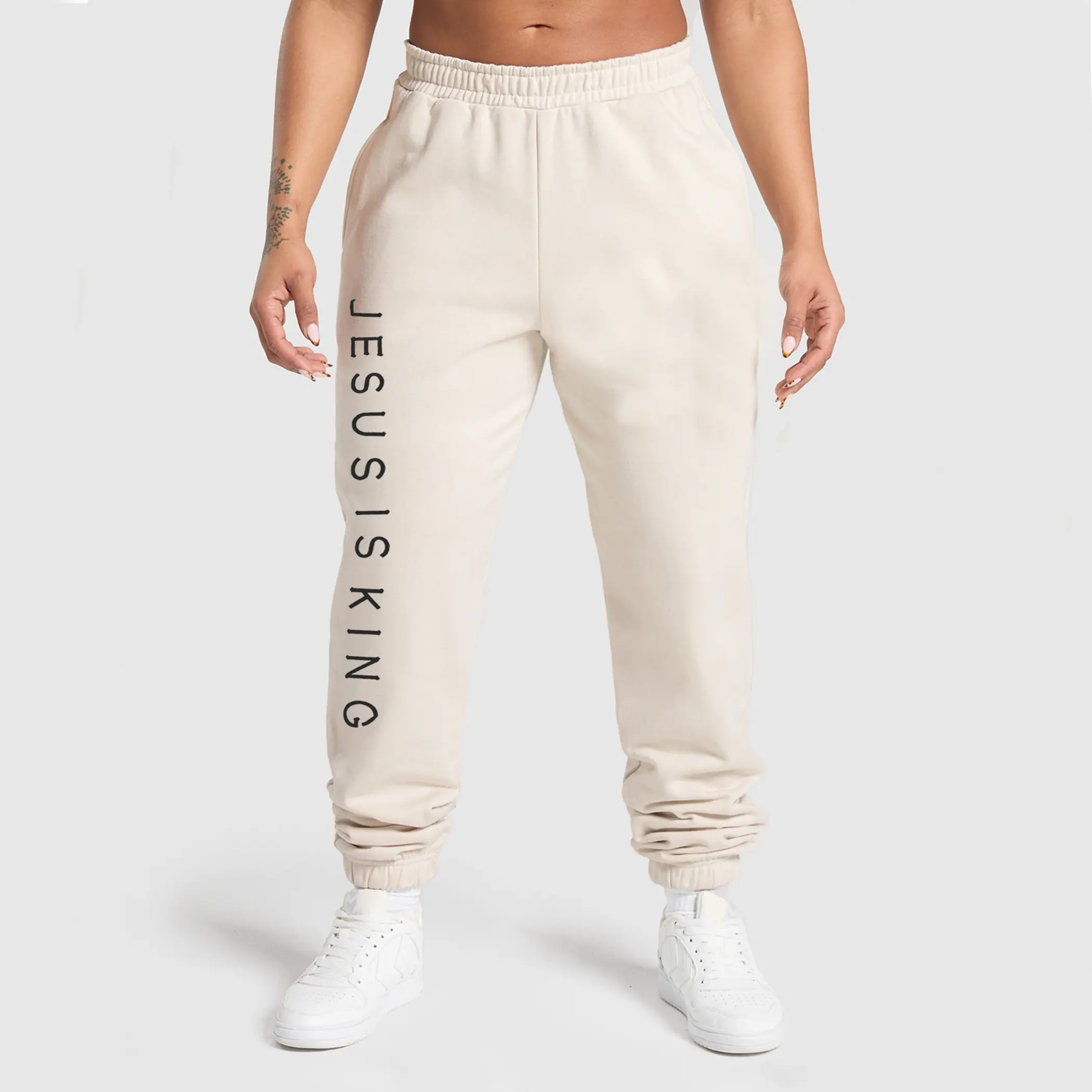 Jesus Is King Sweatpants,  Christian Faith Jogger Pants,  Jesus Unisex Streetwear Joggers,  Inspirational Casual Style, All Seasons Lightweight Cotton Polyester Tapered Fit