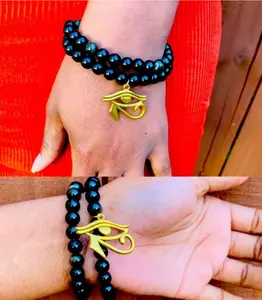 Alpha G Customs Black Onyx Eye of Horus Protection Bracelet 100% Genuine 8mm Beads Durable Stretch Design for Comfort