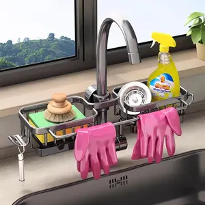 Kitchen faucet storage rack, hanging basket for sink, dishwashing cloth and sponge draining rack, vegetable washing sink storage rack