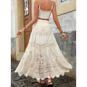 Women's Plain Hollow Out Skirt, Casual Bohemian Fashion A Line Knitting Long Skirt for Beach Holiday Vacation, Ladies Crochet Bottoms for All Seasons, Summer Boho Womenswear, Elegant Chic Skirt Fit Floral