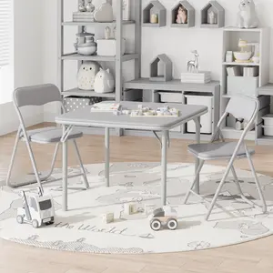 Kids Folding Activity Table and Chairs 3 Piece Set, Portable, with PU Soft Cushion,Suitable for Home Eating,Reading and Playing
