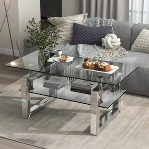 Glass mirror coffee table has a double-layer storage design that can easily store various accessories or items, such as laptops, magazines, books, remote controls or other items