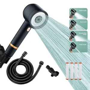 Filtered Handheld Shower Head with Water Softener Filters 5-inch Silicone Nozzle Anti-clog with Hose for Soft Skin Summer Bath Experience massaging filter bead High Pressure Massage Handheld Shower remove chlorine dry itchy