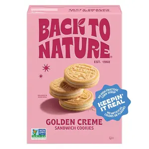 Golden Vanilla Creme Sandwich Cookies, Plant Based, Non-GMO, Plant-Based, Made with Wheat Flour, Snack Happy 8.25 oz Box
