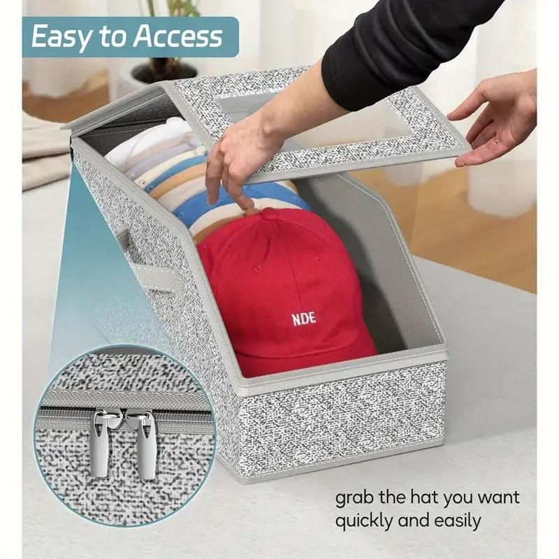 Stackable Baseball Cap Storage Box, Gray Hat Organizer With Transparent Window | Holds Up To 12 Hats | Reinforced Cardboard Material, Suitable For Men's And Women's Closets,Durable Cardboard Box for Men,Classic Style Stackable Baseball Cap Storage Box, Gray Hat Organizer With Transparent Window | Holds Up To 12 Hats | Reinforced Cardboard Material, Suitable For Men's And Women's Closets,Durable Cardboard Box for Men,Classic Style