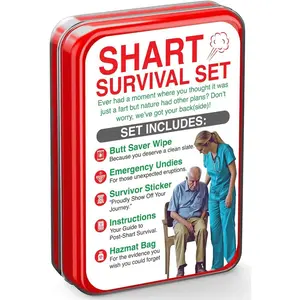Shart Survival Set - Funny Gag Gift 2025 Boyfriend Gifts Includes Disposable Underwear, Hazmat Bag, Wet Wipe and More! Unique Stocking Suffers for Men Birthday Husband Teens Potty Humor Prank Him Fart