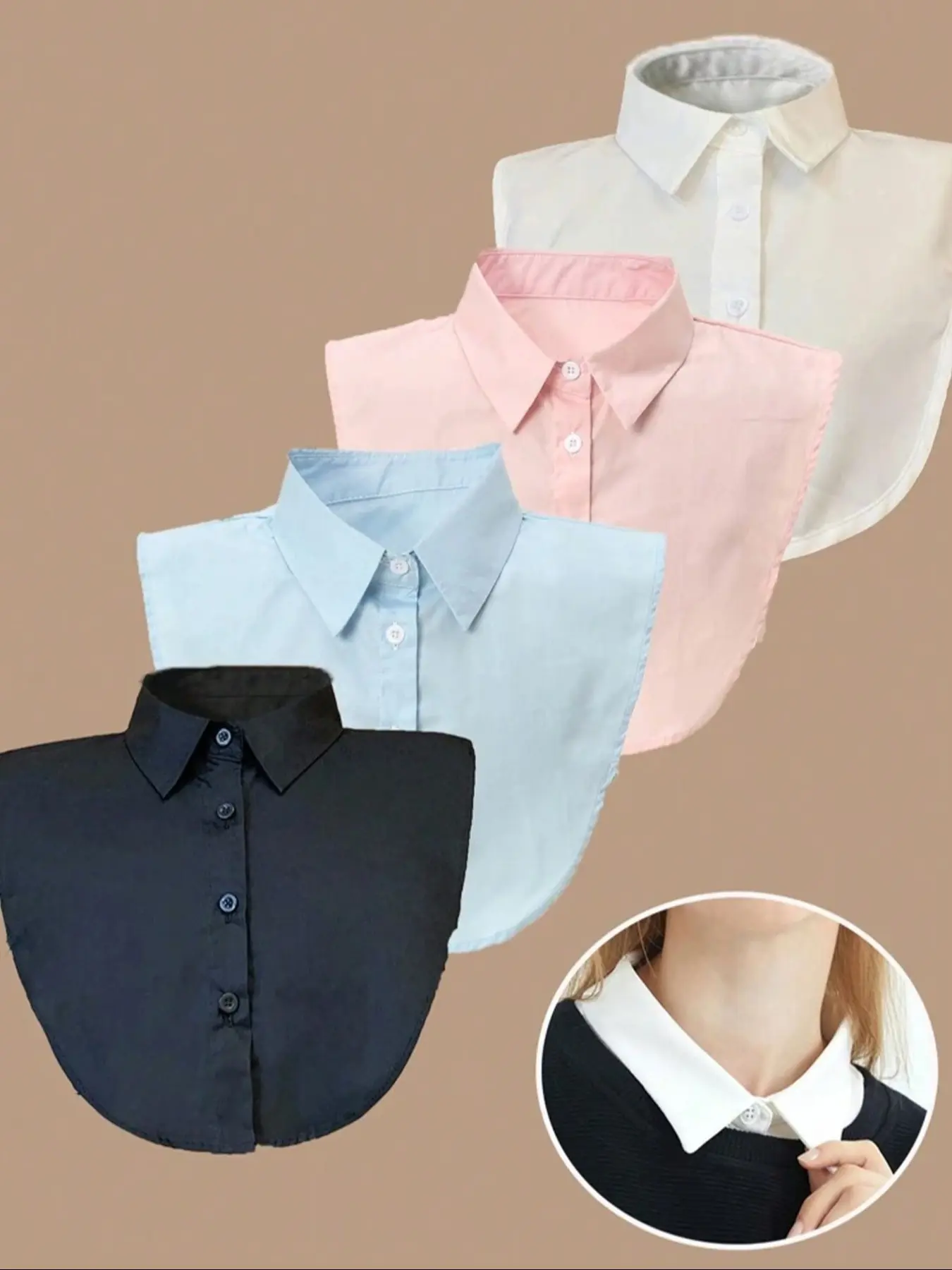 Women's Plain Button Detachable Fake Collar with Adjustable Band, Casual Style Regular Neck Cover for Daily Wear & Photography Use
