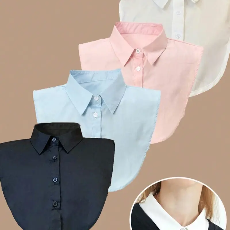 Women's Plain Button Detachable Fake Collar with Adjustable Band, Casual Style Regular Neck Cover for Daily Wear & Photography Use