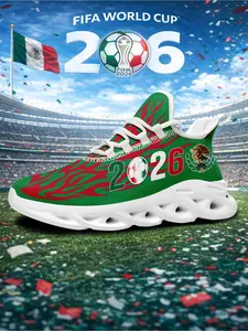 Men's Mexico 2026 Green Red Flame Soccer Eagle Print Sport Shoes, Athletic Shoes, Wide Fit, Plus Size, Trendy Casual Sneakers for Daily Walking, Gym & Outdoor