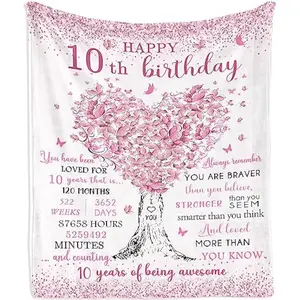 Eyesoul 10 Year Old Girl Birthday Gifts Blanket  Gifts for 10-Year-Old Girls, Ten Years Old Present, 10th Birthday Presents for Her, Double Digits Gift Ideas Throw Blankets