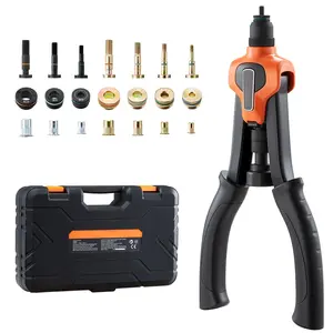14-Inch Rivet Nut Tool Kit, Heavy Duty Two-Handed Rivnut Setter with 7 Metric & SAE Mandrels, 70pcs Threaded Insert Nuts & Case - Hand Nut Setter for Automotive & Home Repair