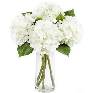 Artificial Hydrangea Flowers 4Pcs, 23.4" Long Stem Real Touch Latex Faux Hydrangeas, Green Hydrangea Artificial Flowers for Wedding Bouquet, Table Centerpieces, Home Party Bathroom Decor, Fake Flowers