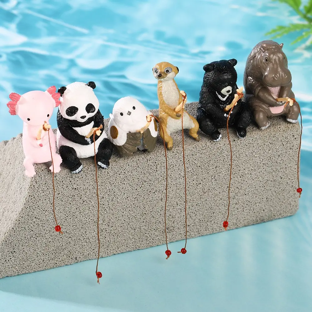 Aquarium Decor Fish Tank Cartoon Animal Fishing Ornament Miniature Scene Adorable Fishing Resin Figurine Aquarium Accessory