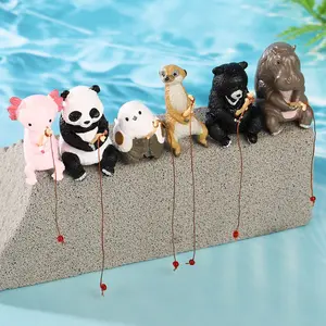 Aquarium Decor Fish Tank Cartoon Animal Fishing Ornament Miniature Scene Adorable Fishing Resin Figurine Aquarium Accessory