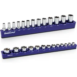 2-Piece 3/8"-Drive SAE Magnetic Socket Organizer Set (Holds 26 Sockets) - Detachable Tool Tray with 5mm Magnetic Base, Screw-Fixed Design & Heavy-Duty Modular Storage for Garage/Home Workshop