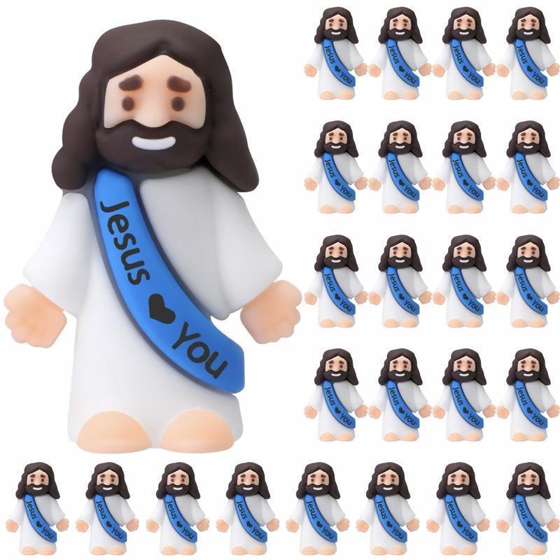 【God be with you】Mini Jesus Figures 50/100 pcs Original Design Little Jesus Figures with Jesus Love You Slogan Christian Baptism Gifts Christmas Easter Home Decoration Religious Ornaments