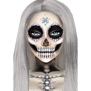 Skeleton Rhinestone Stick-On Jewels, Halloween Aesthetic Adhesive Body Jewels, High Sparkle Metal Gems for Face/Body