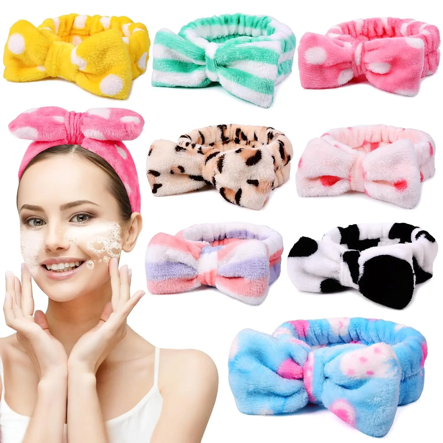 8 Pcs Spa Headband for Women Facial Makeup Headband Face Wash Coral Fleece | Christmas Stocking Stuffers For Women Teen, Small Trendy Stuff Gifts, Easter Basket Stuffers Party Favors Hair Accessories