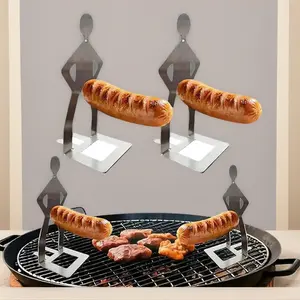 Fun BBQ Rack, Outdoor Human-Shaped Sausage Rack, Stainless Steel Hot Dog Rack, suitable for BBQ, camping, and parties, 2-piece set, portable and reusable, kitchen utensil, stable base, interesting design