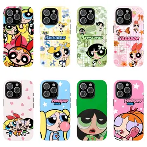 Kawaii Powerpuffs Anime Girls Film Shell Painting Cute Phone Cases For iPhone 17 Promax Pro Air 16 Plus 15 14 13 12 11 and SS Galaxy S22 S23 S24 S25 S26 Shockproof Protective Cover Best Gifts of Christmas Halloween Birthday Valentine