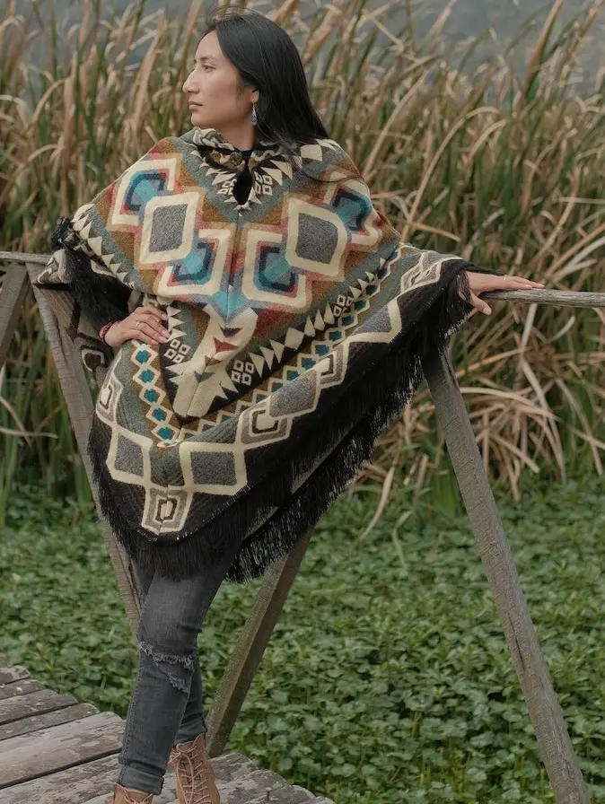 Unisex Alpaca Wool V-Shaped Poncho One Size Handmade Lightweight Super Soft Warm with Unique Techniques and Designs in Andean Wool