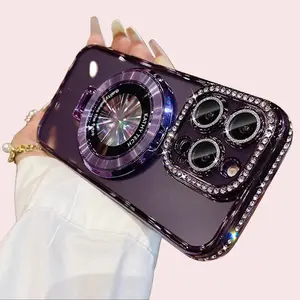 Luxury Magnetic Stand Phone Case for iPhone 11 12 13 14 15 16 17 Pro Max Plus [MagSafe Compatible] – Glitter Sparkly Diamond Cellphone Protection