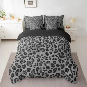 Gray Leopard Comforter Set 7 Pieces Cheetah Bedding Set Animal Print Bed in a Bag with Comforter,Sheets,Pillowcases,Cushion Covers Leopard Fur Print Bedroom Decor Safari
