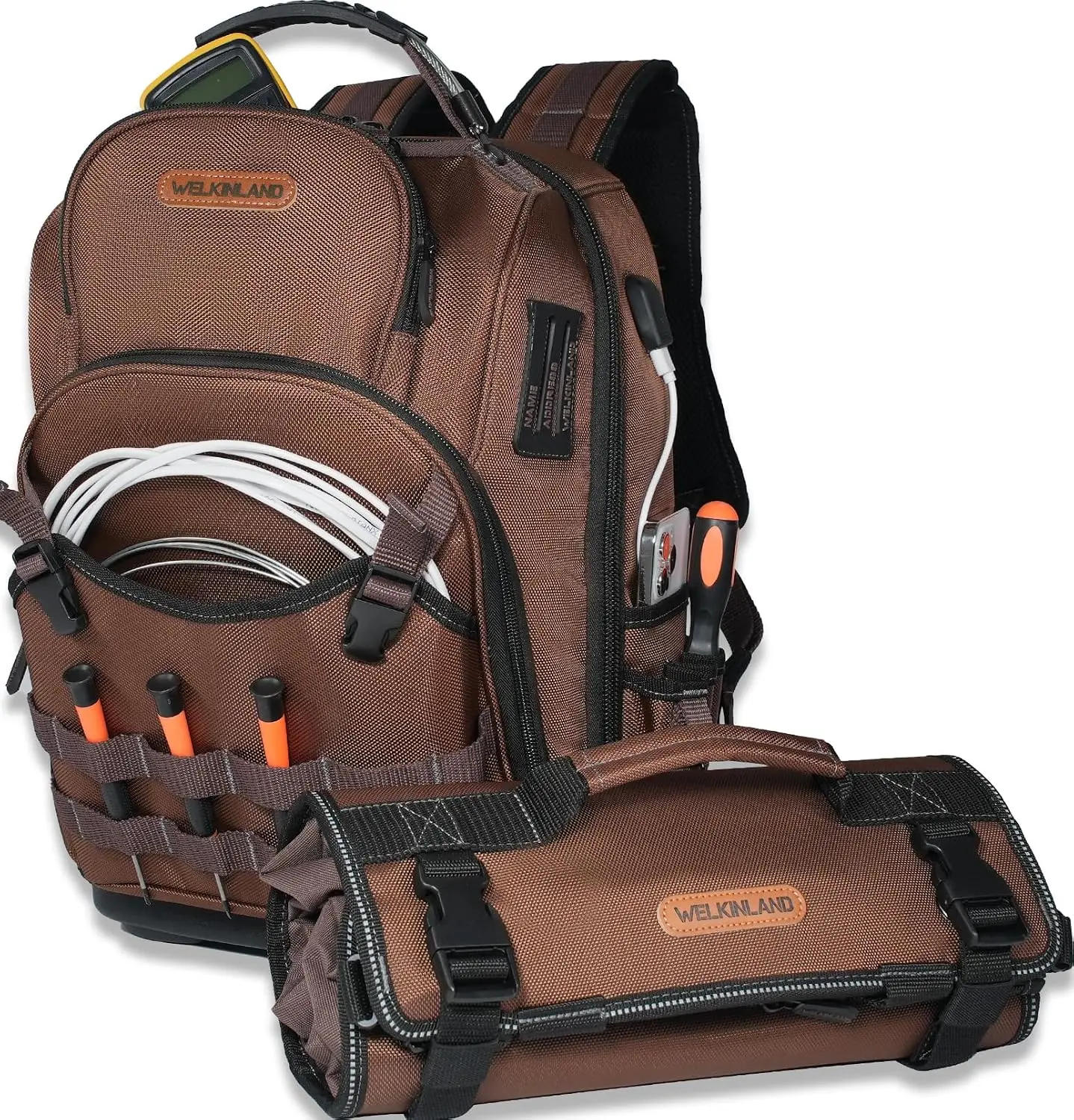 70Pockets HVAC Tool Backpack With Tool Roll, Tool Bag Backpack | Tool Backpack Heavy Duty w/ 1 Roll & 2 Pouch,Mechanic Tool Backpack, HVAC Backpacks Tools Bag,Tools Backpacks Men Heavy Duty