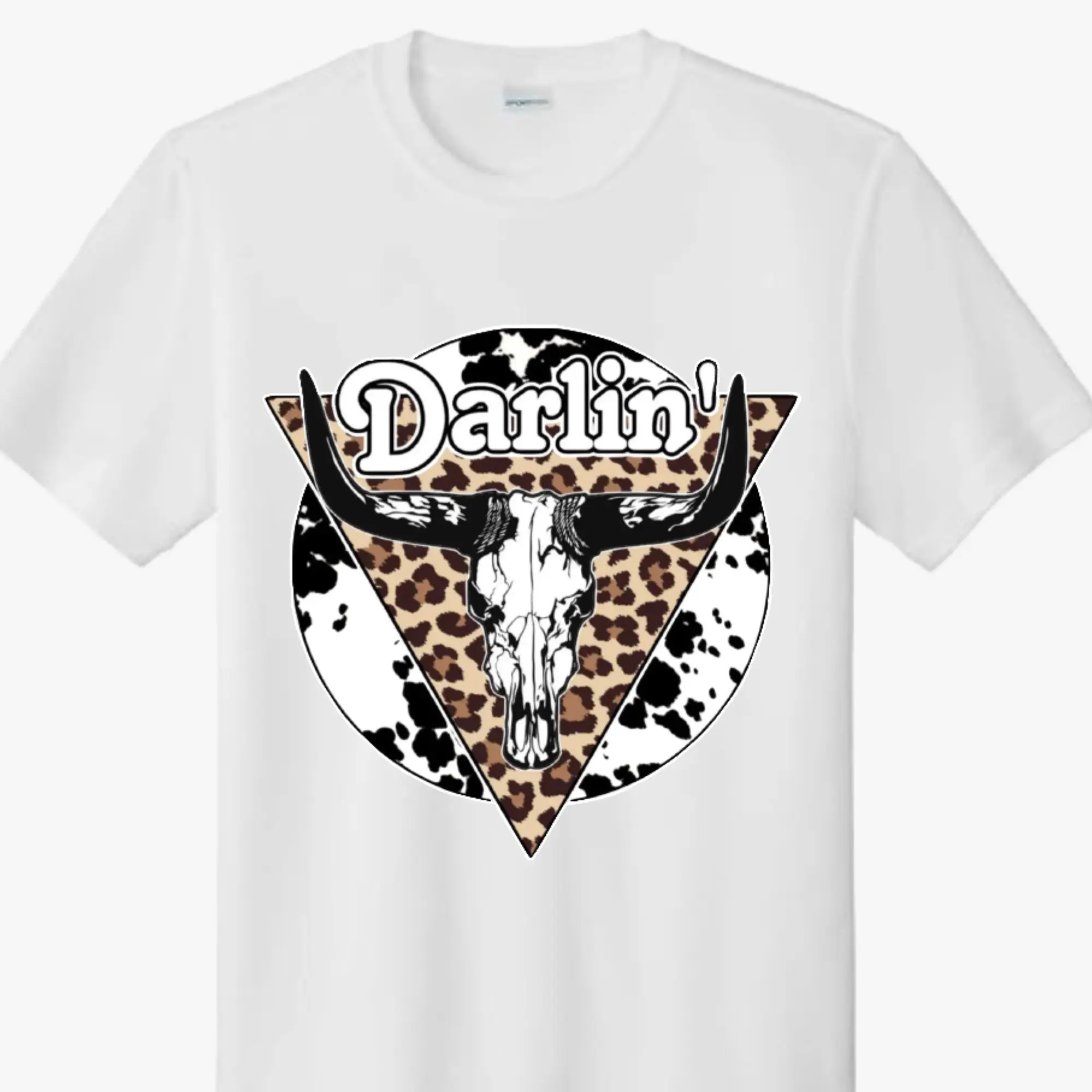 Country Western T-Shirt Design Darlin' Leopard Skull Direct To Film Print, DTF Print, Ready To Press Print For T-Shirts