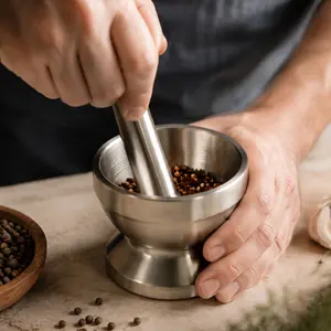 Stainless Steel Mortar and Pestle Set Sturdy and Durable Pounding Pot Food Grinder for Kitchen Utility Tools
