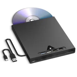 Slot-Loading CD/DVD External Drive for Laptop, Automatic Disc-In Design, Portable CD/DVD Burner, Compatible with Mac Windows Linux