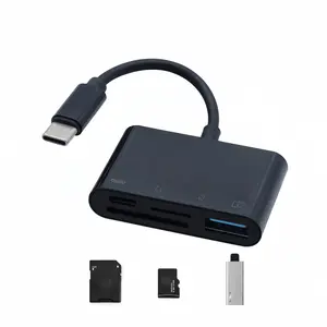 Type-C to SD TF CF Camera OTG Multifunctional Card Reader, Type-C to SD+TF+USB+Charging Card Reader, Multifunctional Adapter Compatible with Apple 15, 16 and Above Models