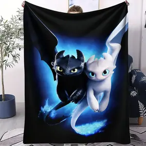 How to Train Your Dragon Themed Throw Blanket, Toothless & Light Fury Character Design, Cozy Plush Fabric, Thoughtful Gift for Kids & Animation Fans, Decorative Giftable Blankets