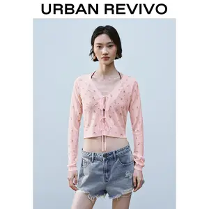 URBAN REVIVO Women's Floral Print Knitting Cardigan (UYL950073) - Long Sleeve Normal-Type Lady Clothes, 2025 Elegant Versatile Casual Knitwear for OOTD