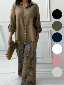 VVZ 2026 Spring Summer Two-piece set featuring a cardigan-style shirt and high-waisted, loose-fitting pants Suits Casual Outfits