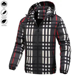 Men's Jacket - Plaid Hooded Zipper Jacket - Polyester Outerwear Suitable for All Seasons - Regular Fit Design - Top Men's Gift Choice