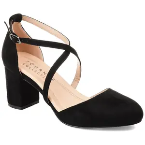Journee Collection Women's Foster Wide Width Almond Toe Mid Block Heel Pumps Black 7.5
