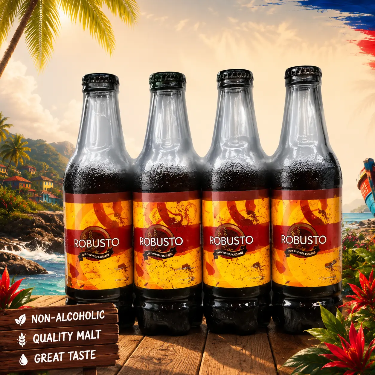 Robusto Carbonated Energy Drink - 6-Pack, 16 FL oz Sugar-Caramel Haitian Beverage with Vitamins, 150 Cal/Serving, Caffeine Energy Booster, Fitness Drink