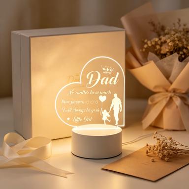2D Flat Heart-Shaped Acrylic LED Night Light - Engraved with Daughter's Quote Table Lamp, Decorative Lighting for Dad, LED Lights Bedroom Bedside Ornament, Sentimental Gift for Father's Day Christmas