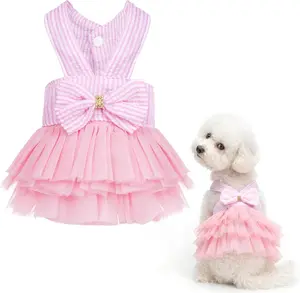 Choyaxo Pink Dog Dress Cute Bowknot Tutu Pet Dress Summer Pet Clothe for Puppy Small Cats choyaxo
