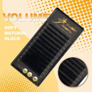 Orchid Beauty Dark Black Premium Mink False Eyelashes Professional Lash Extensions for Technicians Super Volume Curly Individual Lashes Salon Supply