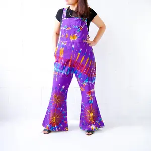 Tie Dye Jumpsuit, Cotton Wide Leg Jumpsuit, Boho Overalls, Summer Bohemian Unisex Dungarees, Bell Bottom Pant Suit, Hippie Style, Plus Size