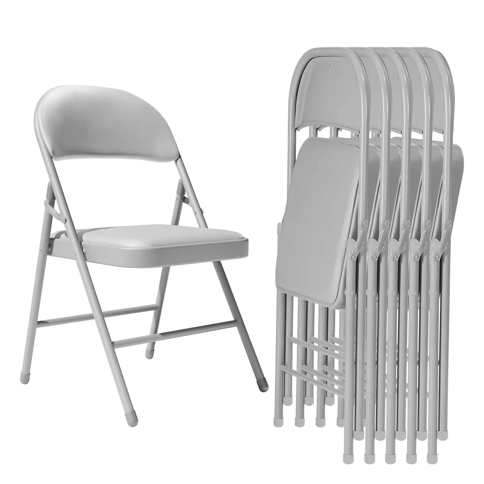 4 Pack Armless Ergonomic PU Padded Folding Dining Chairs with Metal Steel Frame, 350lb Capacity, Easy-to-Clean Cushioned Seating for Home Office, Party, Space-Saving Durable Indoor Outdoor Seating
