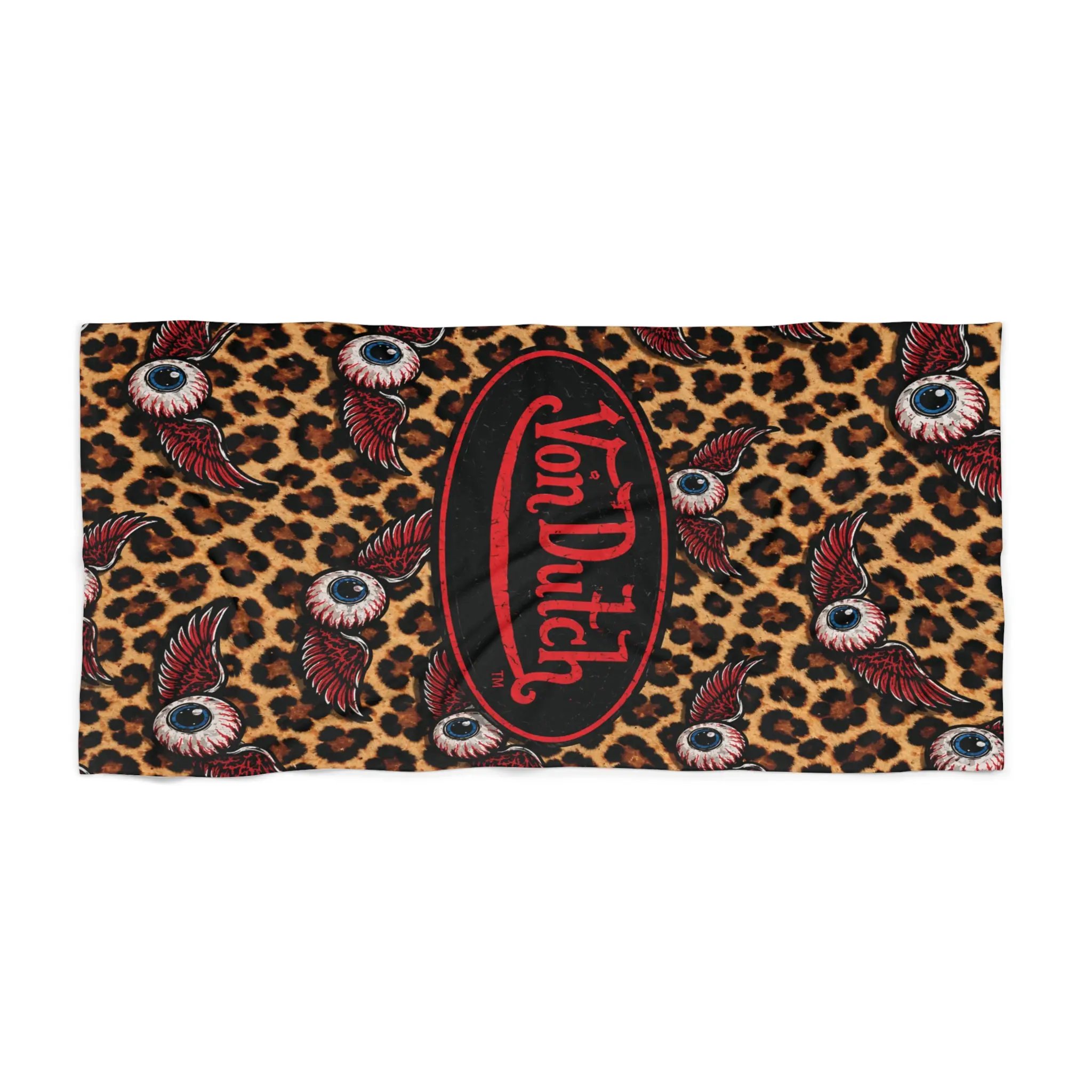 Von Dutch Logo Leopard Eyeball Pattern Beach Towel | Retro Rockabilly