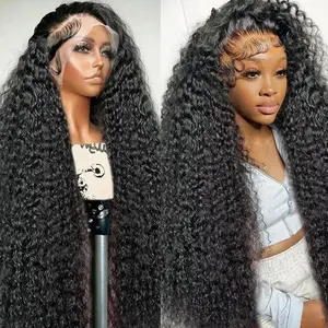 Bling Hair 13x4 Lace Front Wigs Human Hair 180% Density Wigs Kinky Curly HD Transparent Frontal Human Hair Wig Pre Plucked Natural Color
