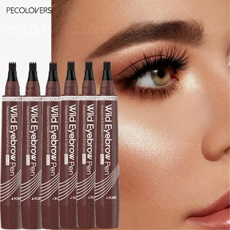 6pcs/set Waterproof Dark Brown 4 Fork Eyebrow Pencil Microblading Eyebrow Pen Eyebrow Makeup Long Lasting Liquid Eyebrow Tattoo Pencil Eyebrow Products Eye Brow Pens