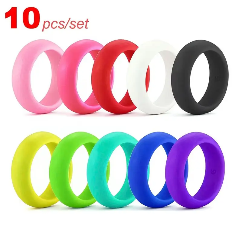 10 Pieces/set Of Fashionable Sports Silicone Rings Suitable for Both Men and Women. Soft, Comfortable, and Hypoallergenic. A Gift for Athletes with A Sports Style Suitable for Sports Day Running and Playing Basketball, Accessories